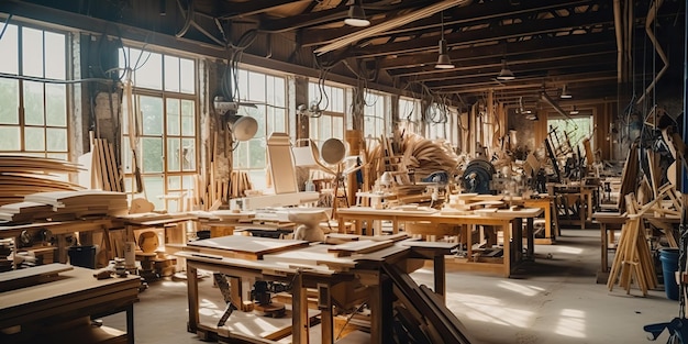 Photo ai generated ai generative logging carpentry wood timber sawmill furniture factory