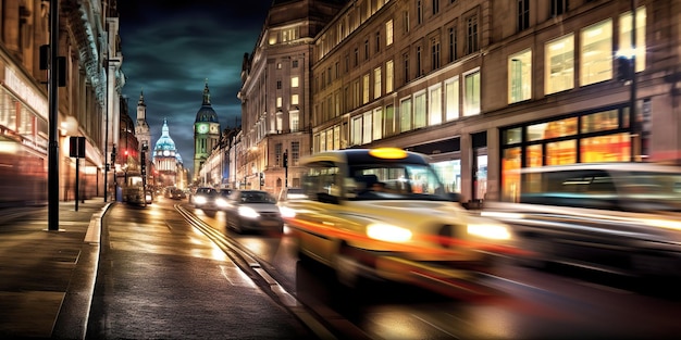 AI Generated AI Generative Londong night city taxi car Graphic Art
