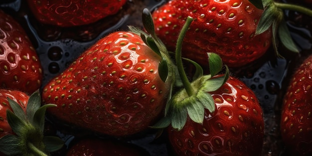 AI generated AI Generative Macro close up photo of banch set of strawberry