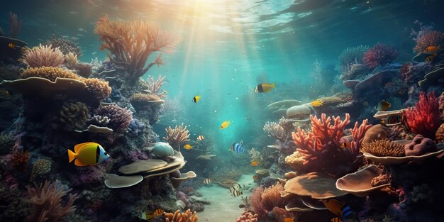 Photo ai generated ai generative marine nautical undersea water ocean seascape wild nature world diving adventure explore view graphic art illustration