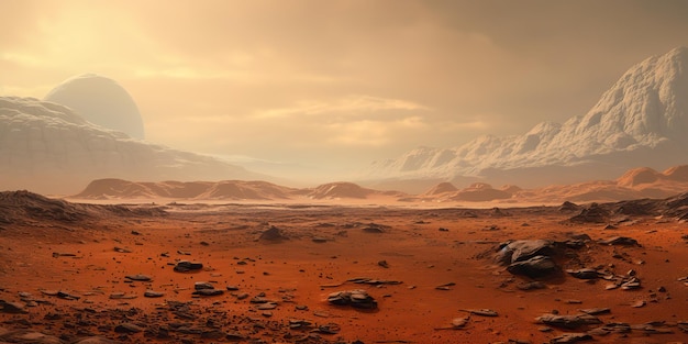 AI Generated AI Generative Mars planeet galaxy oppervlak landschap woestijn berg buiten