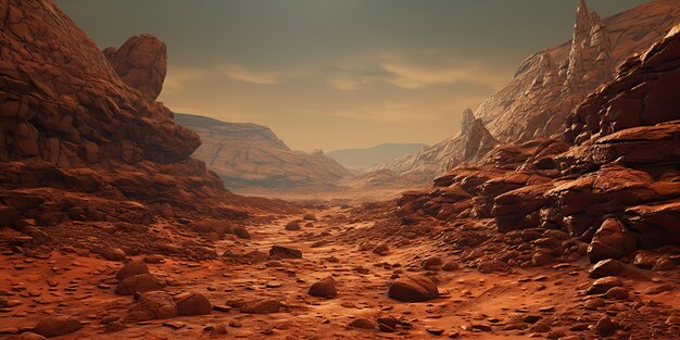 Ai generated ai generative mars planet galaxy surface landscape desert mountain outdoor