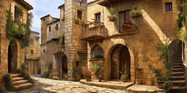 AI Generated AI Generative Medieval town in Spain Merengue Old architecture