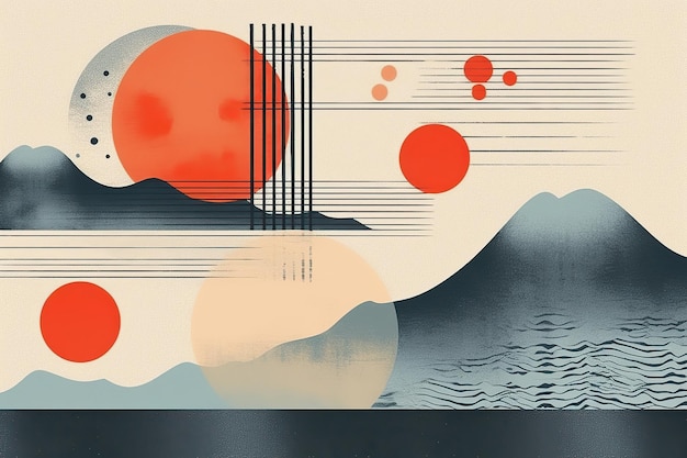 Photo ai generated ai generative minimal abstract decor pattern poster japan asia style illustration