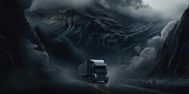 AI Generated AI Generative Modern huge cargo truck on mountain road move Shipping delivery