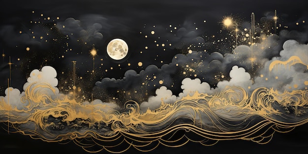 AI Generated AI Generative Moon stars evening paper cut illustration nature background Graphic