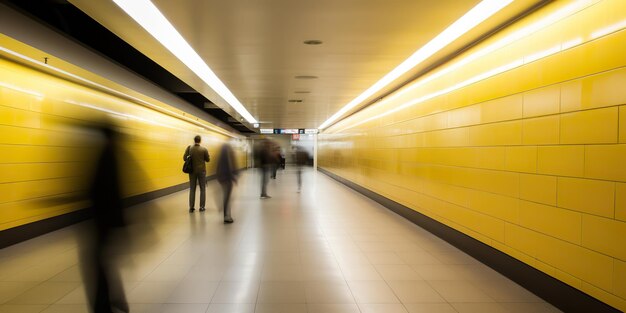 AI Generated AI Generative Motion blur crowed people at metro airport walking Graphic Art Illustration