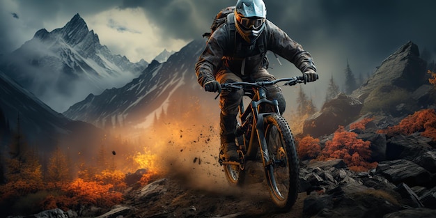 AI Generated AI Generative Mountain sport active extreme bike mtb with protection man