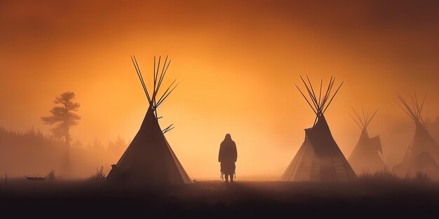 Foto ai generato ai generativo wigwam tenda indiana da campeggio occidentale dei nativi americani