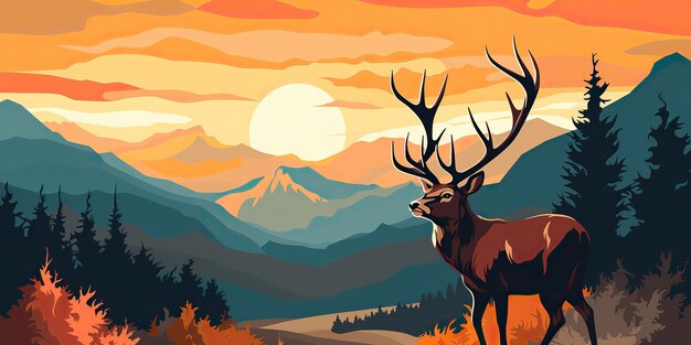 Ai generated ai generative nature outdoor forest mountain deer animal background adventure