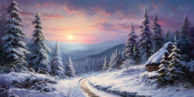 인공지능 (AI) - 야외 야생 겨울 눈 숲 산 나무 풍경