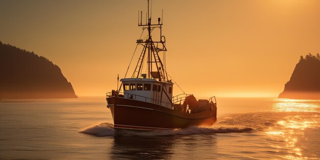 AI Generated AI Generative Nautical marine marine landschap zee oceaan landschap visserij krab boot schip avontuur reizen verkennen zeilen vangen scheepvaart Grafische kunst