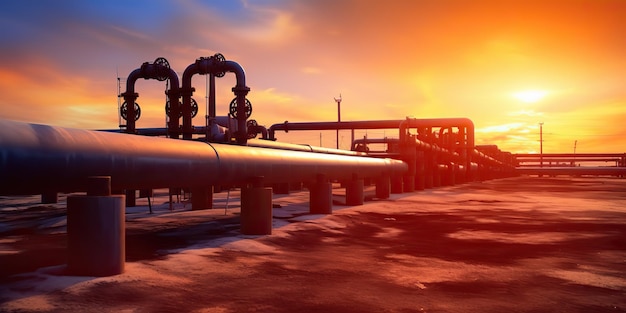 AI Generated AI Generative Oil gas pipe transportation Business industry at sunset sky evening