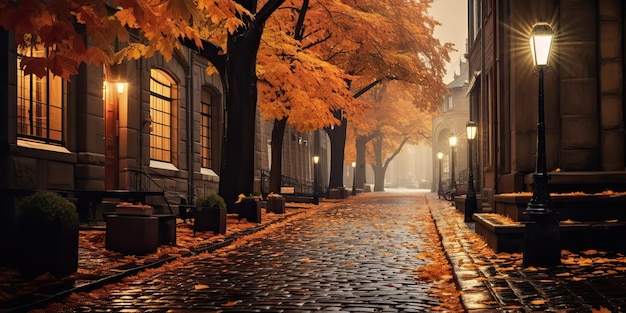 Foto ai generato ai generativo vecchia città storica strada urbana passeggiata sentiero strada in mattoni