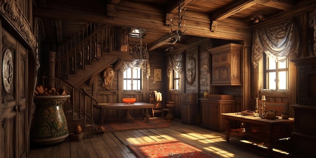 AI Generated AI Generative Old vintag e antique inside house interior of 17 century