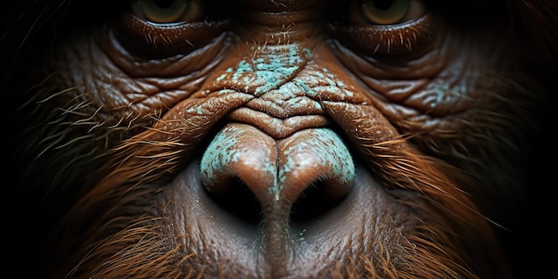 AI Generated AI Generative Orangutan monkey face portrait eyes watching on you