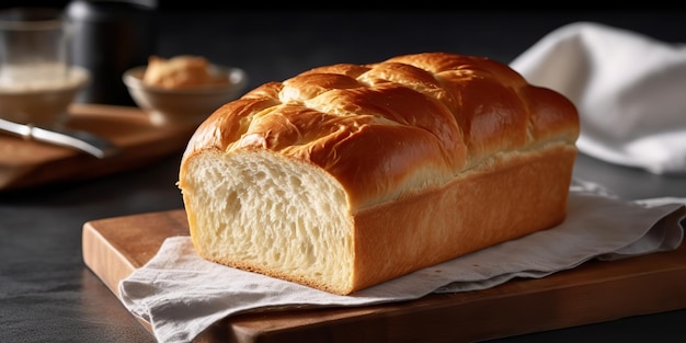 AI Generated AI Generative Organic fresh baked bun bread cutted with clices on wooden