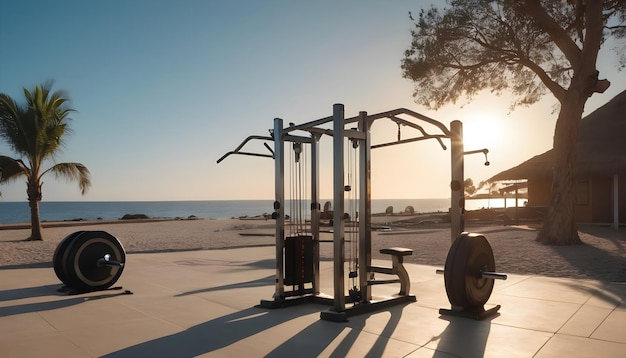 Photo ai generated ai generative oudoor gym in the beach