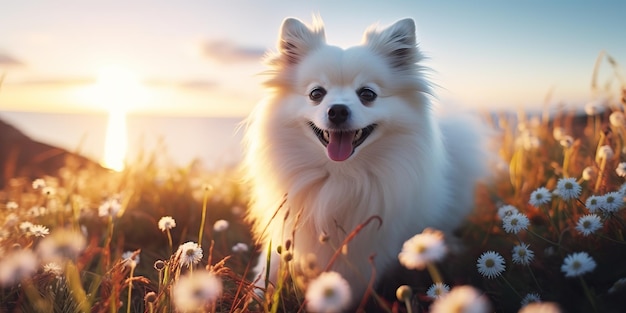 AI Generated AI Generative Outdoor nature field meadow pet animal happy smile dog