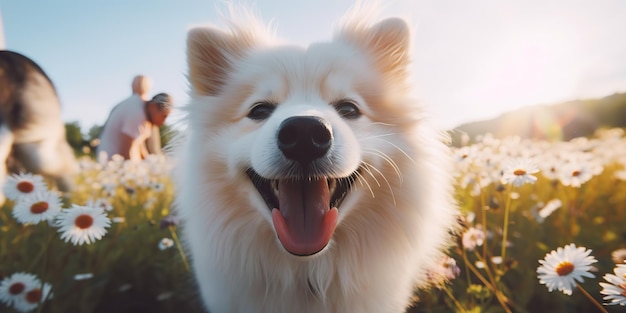 AI Generated AI Generative Outdoor nature field meadow pet animal happy smile dog