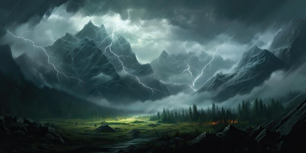 AI Generated AI Generative Outdoor nature mountain landscape background adventure cloud strom rain weather Graphic Art Illustration