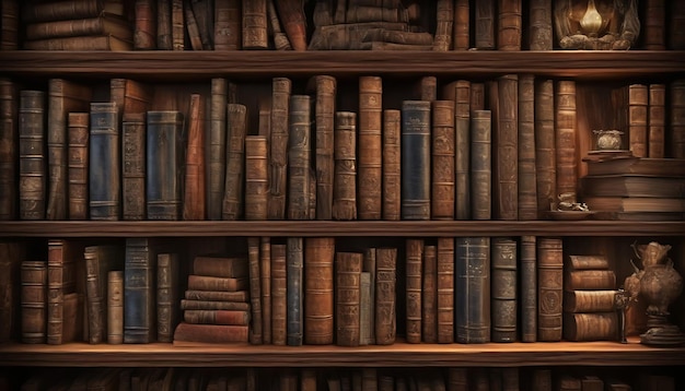 AI Generated AI Generative Overvloedige collectie antieke boeken op houten planken gegenereerde beeld ar