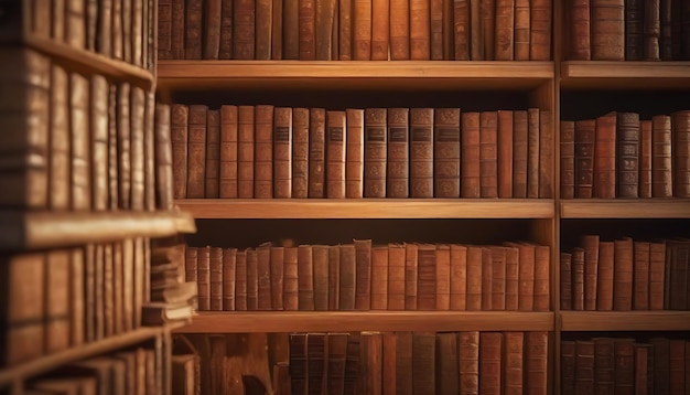 Foto ai generated ai generative overvloedige collectie antieke boeken op houten planken gegenereerde beeld ar