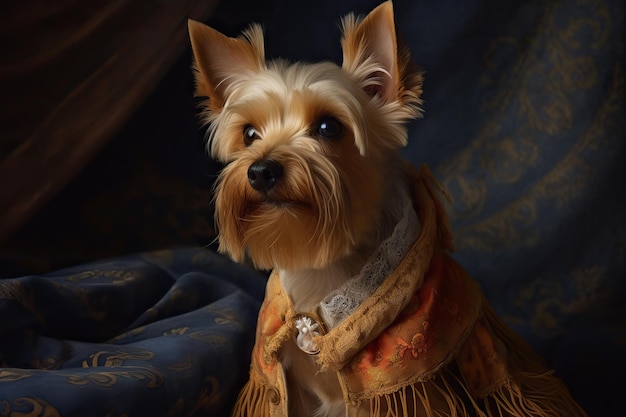 AI Generated AI Generative Painting of a Yorkshire terrier in renaissance clothing