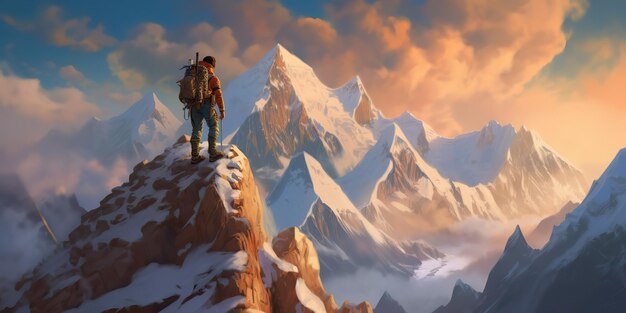 AI Generated AI Generative Photo illustration of adventure explore mountain Mountaineering life