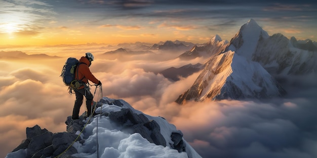 AI 생성 AI 생성 사진 모험의 삽화는 산을 탐험합니다 등산 생활