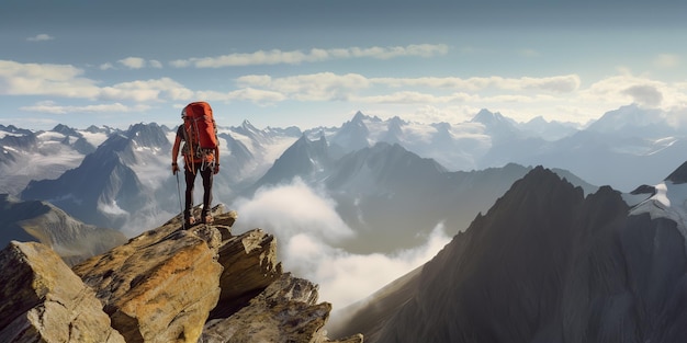 AI 생성 AI 생성 사진 모험의 삽화는 산을 탐험합니다 등산 생활