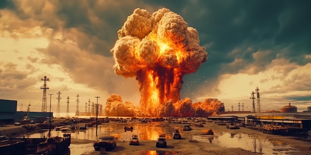 AI Generated AI Generative Photo illustration of atomic nuclear radioactive explosion mushroom burn