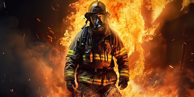 AI Generated AI Generative Photo illustration of firefighter fireman man rescue department