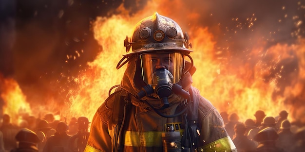 AI Generated AI Generative Photo illustration of firefighter fireman man rescue department