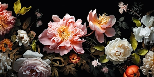 AI Generated AI Generative Photo Illustration of flowers on canvas elegant luxury style decoration