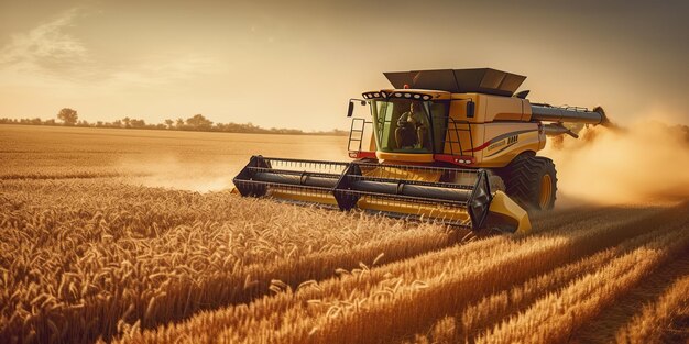 AI Generated AI Generative Photo illustration of harvester combine at wheat field