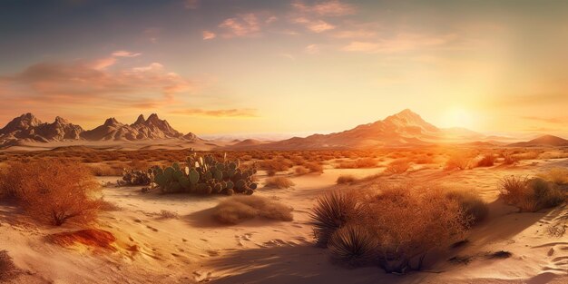 Фото Сгенерированная ai генеративная фотоиллюстрация мексиканской пустыни с графическим искусством кактуса