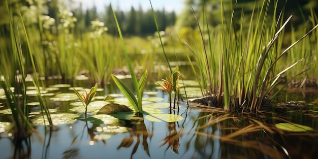 AI 生成 AI 生成湖海川水植物相の池スゲの写真イラスト