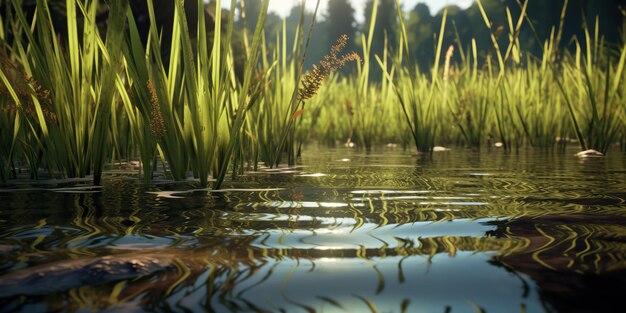 AI Generated AI Generative Photo illustration of pond sedge at lake sea river water Plant flora