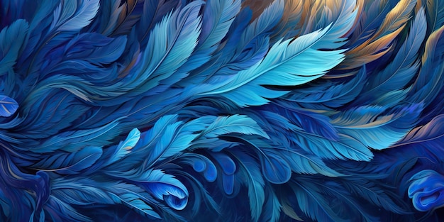 AI Generated AI Generative Photo realistic illustration of blue soft feathers Pattern background