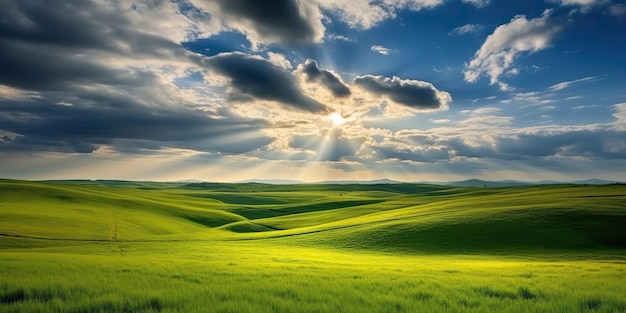 AI 生成 AI 生成写真リアルな緑の野原の草の丘の風景のイラスト グラフィック アート
