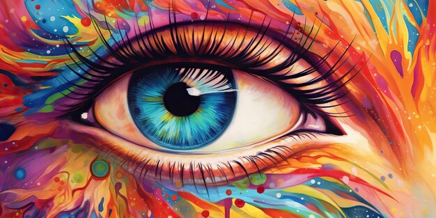 AI Generate AI Generative Photo реалистичная иллюстрация рисования человеческого глаза маслом Графическое искусство