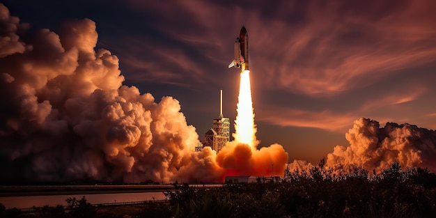 Photo ai generated ai generative photo realistic illustration of rocket shutle ship nasa launching adventure space travel explore vibe graphic art