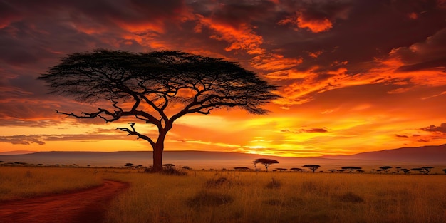 AI Generated AI Generative Photo realistic illustration of sunset tree of life outdoor scene