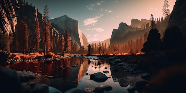 AI Generated AI Generative Photo realistic illustration of usa american Yosemite national park