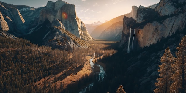 AI Generated AI Generative Photo realistic illustration of usa american Yosemite national park