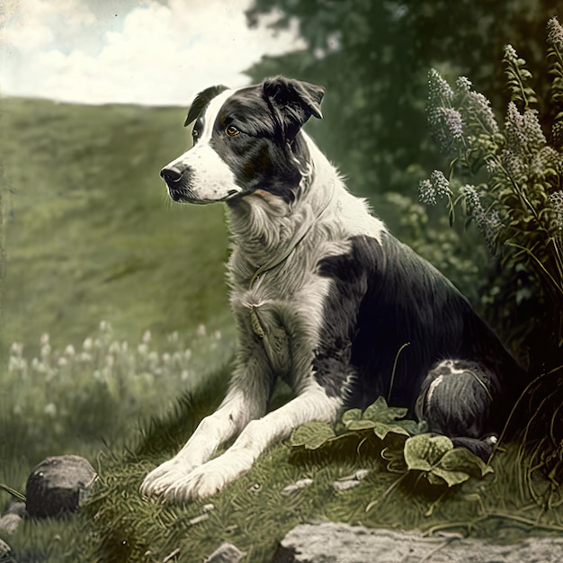 AI Generated AI Generative Photo realistic old vintage retro photo illustration of pet cute dog