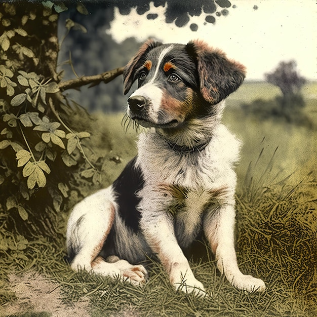 AI Generated AI Generative Photo realistic old vintage retro photo illustration of pet cute dog