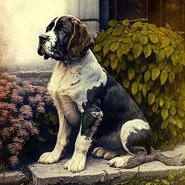 AI Generated AI Generative Photo realistic old vintage retro photo illustration of pet cute dog