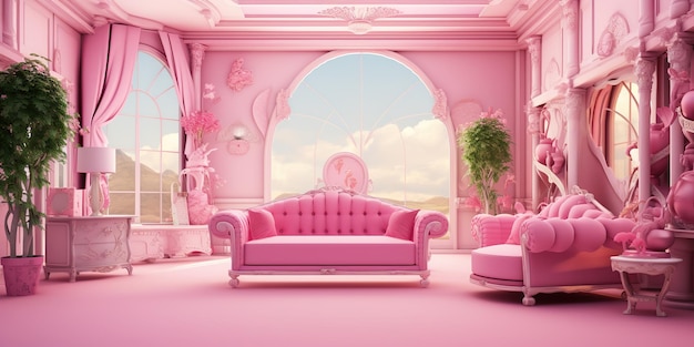 Искусственный интеллект (ИИ) Розовая гостиная в стиле Барби Женская женщина Элегантный цвет классический